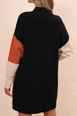 Shop Color Block Mock Neck Dropped Shoulder Sweater Dress - High-Quality U.S. Made Women’s Fashion with Free & Fast Shipping