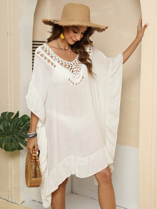 Shop Ivory One Size Cutout Ruffled Half Sleeve Cover-Up - High-Quality U.S. Made Women’s Fashion with Free & Fast Shipping