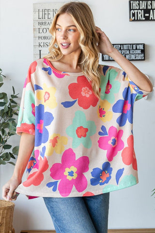 Shop HOPELY Floral Waffle Oversize T-Shirt - High-Quality U.S. Made Women’s Fashion with Free & Fast Shipping