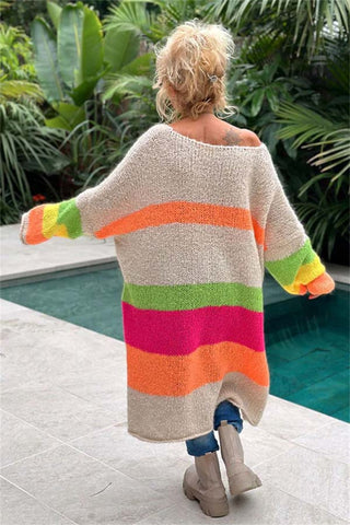 Shop Color Block V-Neck Long Sleeve Sweater Dress - High-Quality U.S. Made Women’s Fashion with Free Fast Shipping