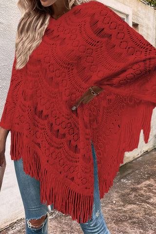 Shop Openwork Fringe Detail Poncho - High-Quality U.S. Made Women’s Fashion with Free & Fast Shipping