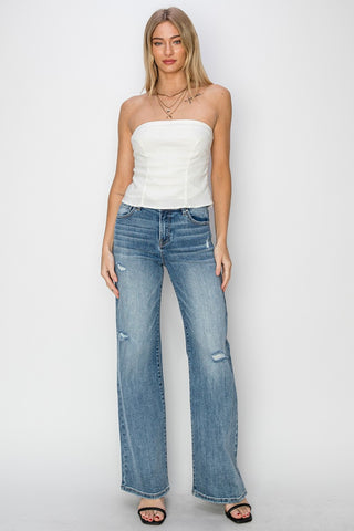 Shop RISEN Full Size High Waist Distressed Wide Leg Jeans - High-Quality U.S. Made Women’s Fashion with Free & Fast Shipping