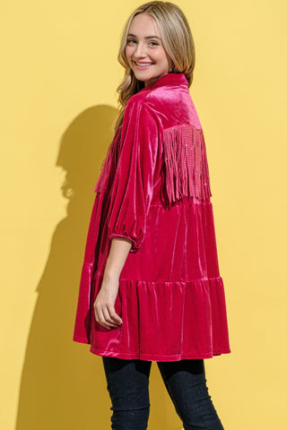 Shop And The Why Fringe Detailed Velvet Shirt Dress - High-Quality U.S. Made Women’s Fashion with Free & Fast Shipping