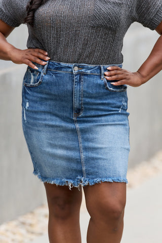 Shop RISEN Amelia Full Size Denim Mini Skirt - High-Quality U.S. Made Women’s Fashion with Free Fast Shipping