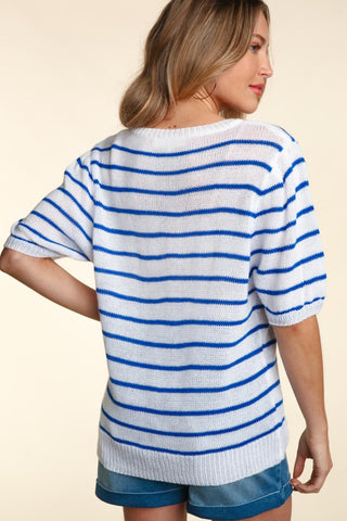 Shop Haptics Letter Embroidery Striped Knit Top - High-Quality U.S. Made Women’s Fashion with Free & Fast Shipping