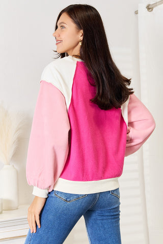 Shop Color Block Dropped Shoulder Sweatshirt - High-Quality U.S. Made Women’s Fashion with Free & Fast Shipping