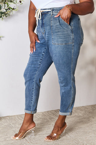 Shop Judy Blue Full Size High Waist Drawstring Denim Jeans - High-Quality U.S. Made Women’s Fashion with Free & Fast Shipping