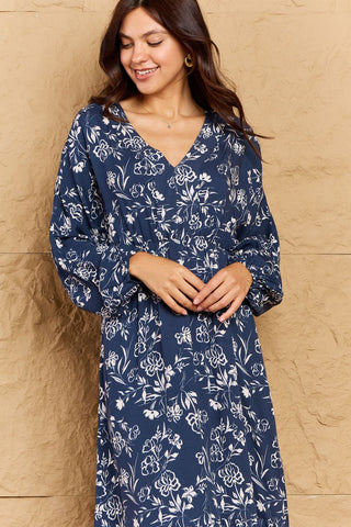 Shop HEYSON Night Out Full Size Balloon Sleeve Floral Midi Dress - High-Quality U.S. Made Women’s Fashion with Free & Fast Shipping