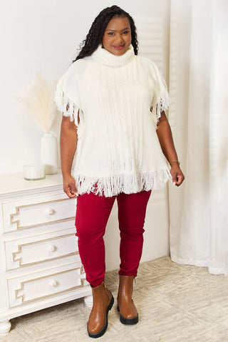 Shop Justin Taylor Turtle Neck Fringe Poncho - High-Quality U.S. Made Women’s Fashion with Free & Fast Shipping