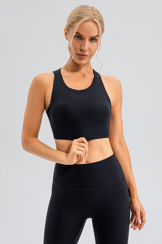 Shop Black Round Neck Cutout Cropped Active Tank - High-Quality U.S. Made Women’s Fashion with Free & Fast Shipping