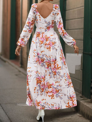 Shop Perfee Slit Printed Surplice Long Sleeve Maxi Dress - High-Quality U.S. Made Women’s Fashion with Free & Fast Shipping