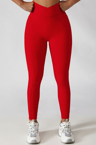 Shop Red Basic Bae Crossover Waist Active Leggings - High-Quality U.S. Made Women’s Fashion with Free & Fast Shipping