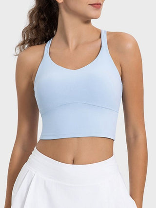 Shop Light Blue Millennia Crisscross Round Neck Active Tank - High-Quality U.S. Made Women’s Fashion with Free & Fast Shipping