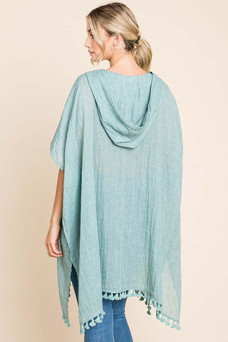 Shop Cotton Bleu by Nu Label Tassel Hem Hooded Cover Up - High-Quality U.S. Made Women’s Fashion with Free & Fast Shipping