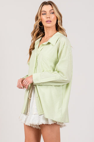 Shop SAGE + FIG Striped Button Up Long Sleeve Shirt - High-Quality U.S. Made Women’s Fashion with Free & Fast Shipping