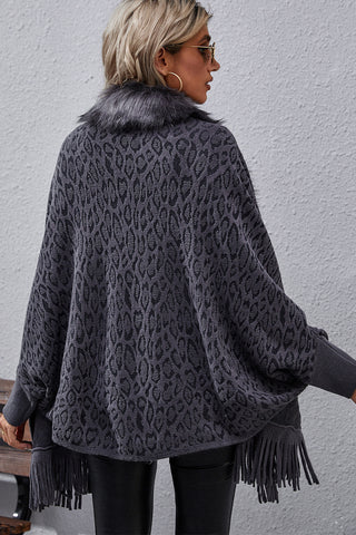 Shop Leopard Fringe Detail Poncho - High-Quality U.S. Made Women’s Fashion with Free Fast Shipping