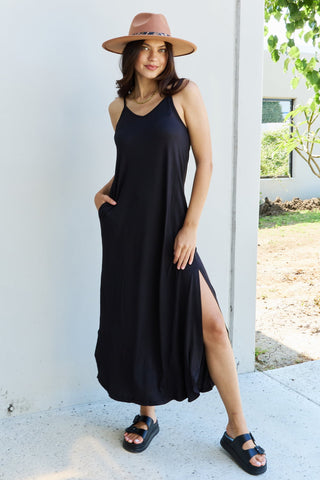 Shop Ninexis Good Energy Full Size Cami Side Slit Maxi Dress in Black - High-Quality U.S. Made Women’s Fashion with Free & Fast Shipping