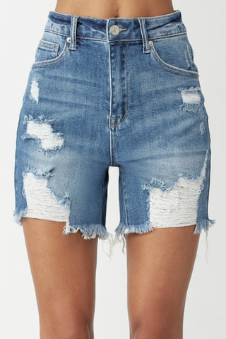 Shop RISEN High Waisted Distressed Denim Shorts - High-Quality U.S. Made Women’s Fashion with Free Fast Shipping