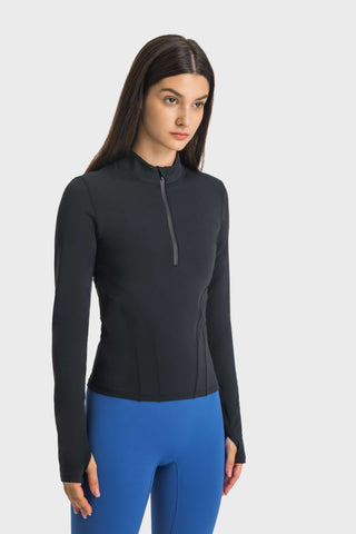 Shop Millennia Half Zip Thumbhole Sleeve Sports Top - High-Quality U.S. Made Women’s Fashion with Free & Fast Shipping