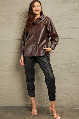 Shop e.Luna Vegan Leather Button Down Shirt - High-Quality U.S. Made Women’s Fashion with Free & Fast Shipping