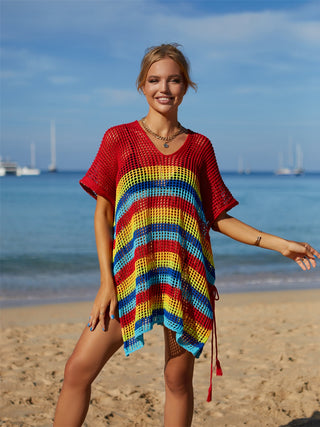 Shop Cutout Striped Cover-Up with Tassel - High-Quality U.S. Made Women’s Fashion with Free & Fast Shipping