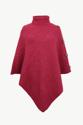 Shop Hot Pink One Size Turtleneck Buttoned Poncho - High-Quality U.S. Made Women’s Fashion with Free & Fast Shipping