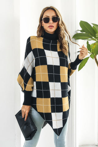 Shop Plaid Turtleneck Dolman Sleeve Poncho - High-Quality U.S. Made Women’s Fashion with Free Fast Shipping