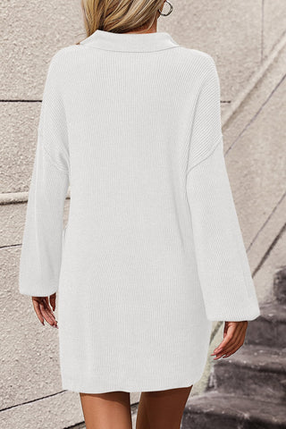 Shop Johnny Collar Drop Shoulder Sweater Dress - High-Quality U.S. Made Women’s Fashion with Free Fast Shipping