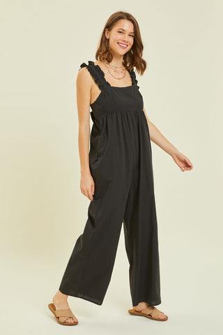 Shop Black HEYSON Full Size Ruffled Strap Back Tie Wide Leg Jumpsuit - High-Quality U.S. Made Women’s Fashion with Free & Fast Shipping