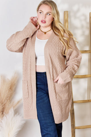 Shop Hailey & Co Full Size Cable-Knit Pocketed Cardigan - High-Quality U.S. Made Women’s Fashion with Free & Fast Shipping