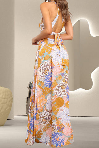 Shop Tied Printed Grecian Sleeveless Maxi Dress - High-Quality U.S. Made Women’s Fashion with Free & Fast Shipping