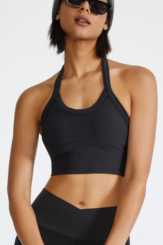 Shop Black Halter Neck Active Cami - High-Quality U.S. Made Women’s Fashion with Free & Fast Shipping