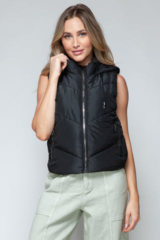 Shop Black Snobbish Zip Up Quilted Hooded Vest - High-Quality U.S. Made Women’s Fashion with Free & Fast Shipping