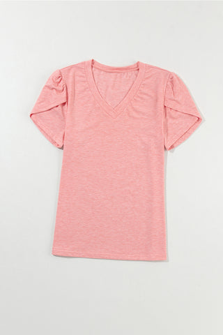 Shop V-Neck Petal Sleeve T-Shirt - High-Quality U.S. Made Women’s Fashion with Free & Fast Shipping