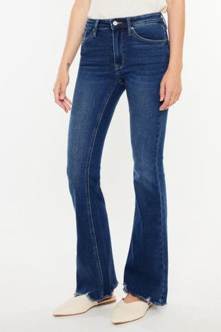 Shop DARK Kancan Cat's Whiskers Raw Hem Flare Jeans - High-Quality U.S. Made Women’s Fashion with Free & Fast Shipping