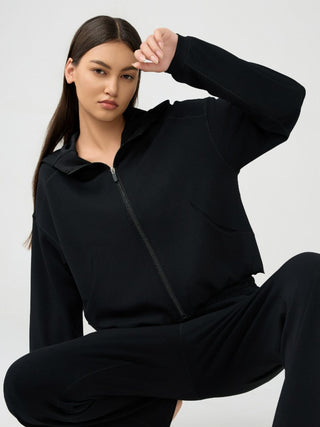 Shop Millennia Zip Up Dropped Shouder Active Hooded - High-Quality U.S. Made Women’s Fashion with Free & Fast Shipping