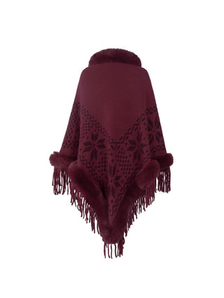 Shop Fringe Geometric Cape Sleeve Poncho - High-Quality U.S. Made Women’s Fashion with Free Fast Shipping