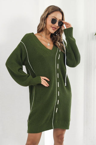 Shop Contrast V-Neck Sweater Dress - High-Quality U.S. Made Women’s Fashion with Free & Fast Shipping