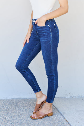 Shop Judy Blue Marie Full Size Mid Rise Crinkle Ankle Detail Skinny Jeans - High-Quality U.S. Made Women’s Fashion with Free & Fast Shipping