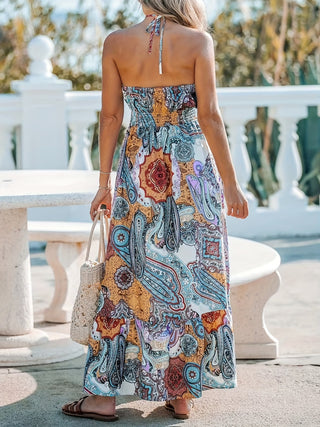 Shop Printed Halter Neck Maxi Dress - High-Quality U.S. Made Women’s Fashion with Free Fast Shipping