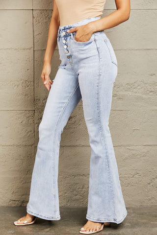 Shop BAYEAS High Waisted Button Fly Flare Jeans - High-Quality U.S. Made Women’s Fashion with Free & Fast Shipping