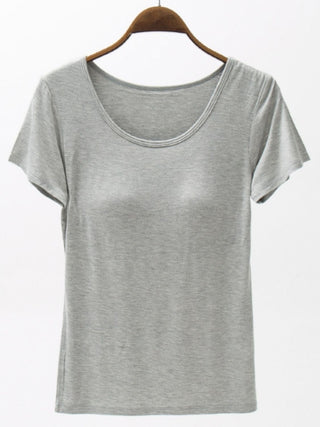 Shop Round Neck Modal T-Shirt with Bra - High-Quality U.S. Made Women’s Fashion with Free & Fast Shipping