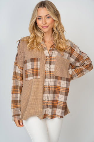 Shop White Birch Full Size Contrast Plaid Button Down Shirt - High-Quality U.S. Made Women’s Fashion with Free & Fast Shipping