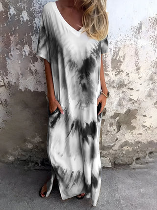 Shop Dark Gray Full Size Pocketed Tie-Dye Short Sleeve Dress - High-Quality U.S. Made Women’s Fashion with Free & Fast Shipping