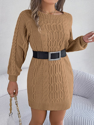 Shop Cable-Knit Round Neck Sweater Dress - High-Quality U.S. Made Women’s Fashion with Free & Fast Shipping