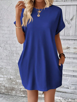 Shop Round Neck Short Sleeve Mini Dress - High-Quality U.S. Made Women’s Fashion with Free & Fast Shipping