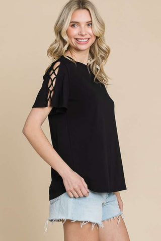 Shop Culture Code Round Neck Crisscross Short Sleeve T-Shirt - High-Quality U.S. Made Women’s Fashion with Free & Fast Shipping