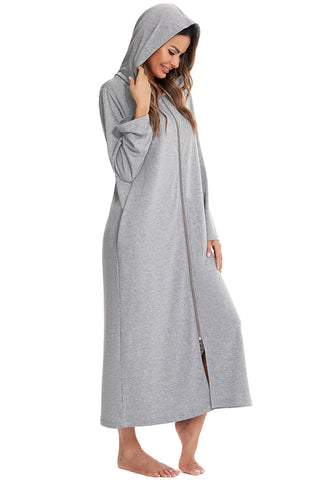 Shop Zip Front Hooded Night Dress with Pockets - High-Quality U.S. Made Women’s Fashion with Free Fast Shipping