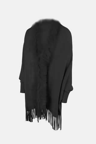 Shop Fringe Open Front Long Sleeve Poncho - High-Quality U.S. Made Women’s Fashion with Free Fast Shipping