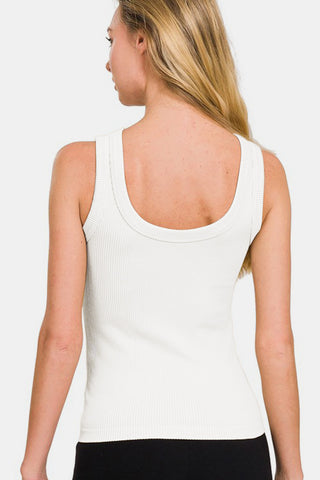 Shop Zenana 2 Way Neckline Washed Ribbed Tank - High-Quality U.S. Made Women’s Fashion with Free Fast Shipping